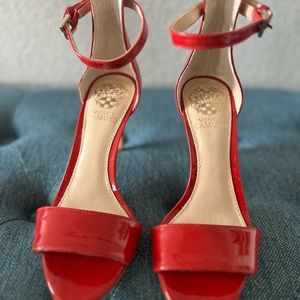 Vince Camuto red patent open toe heels, never worn